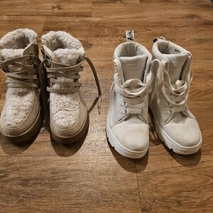 Womens Neutral Beige Sherpa Boots and White Doc Martens